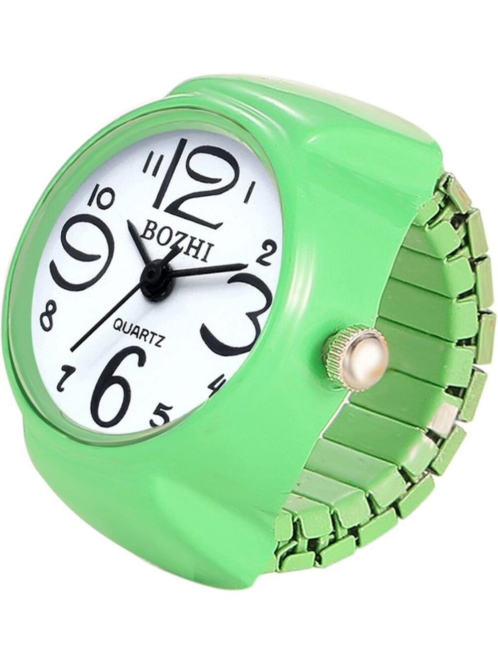 Unisex Green Analog Quartz Easy Read Adjustable Modern Round Finger Ring Watch